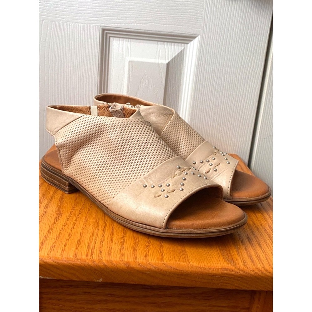 MIZ MOOZ Darcie Tan Leather Perforated Studded Side Zip Sandal 37 (7 US)